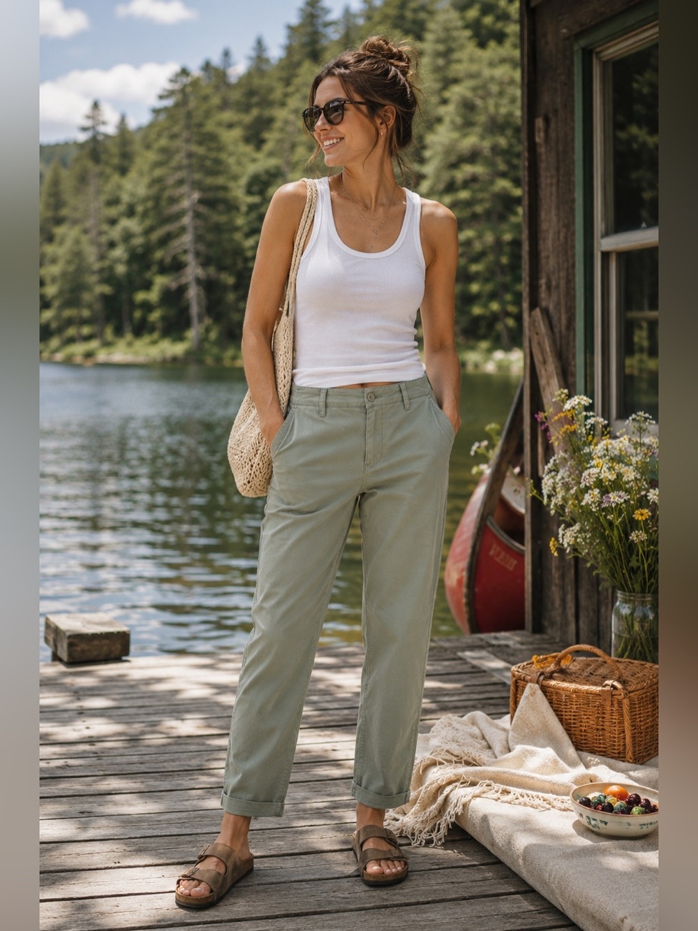 GAP Sage Green Chino Pants | Relaxed Straight Leg Stretch Cotton Trousers